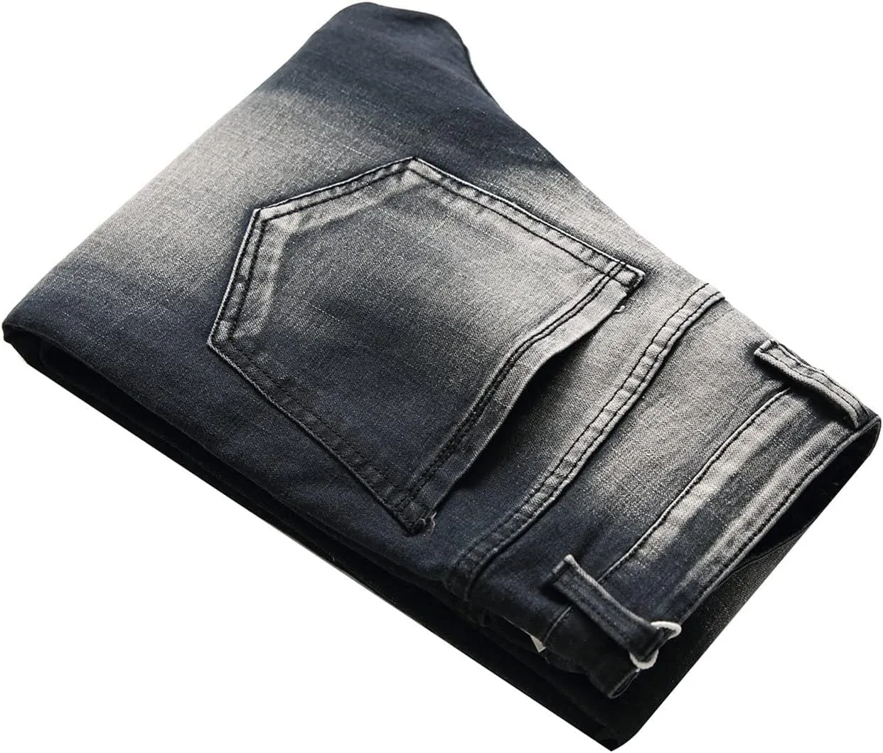 Men's Stretch Motorcycle Stitching Jeans Moto Wash Distressed Denim Jeans Pants Slim Skinny Fit Biker Jean