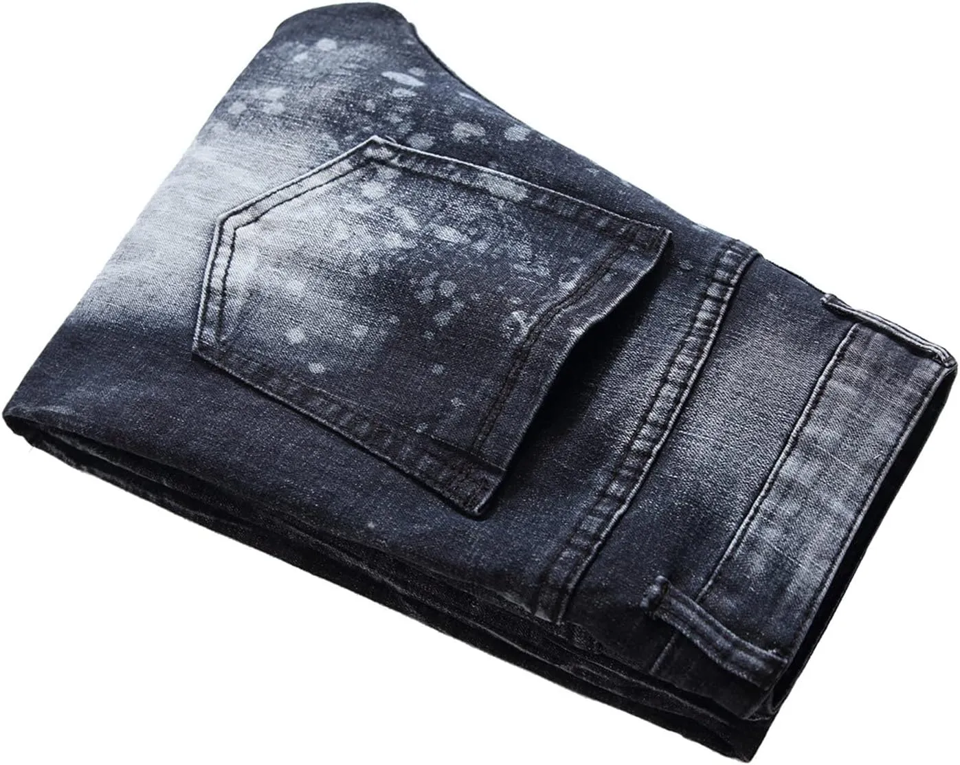 Men's Stretch Motorcycle Stitching Jeans Moto Wash Distressed Denim Jeans Pants Slim Skinny Fit Biker Jean