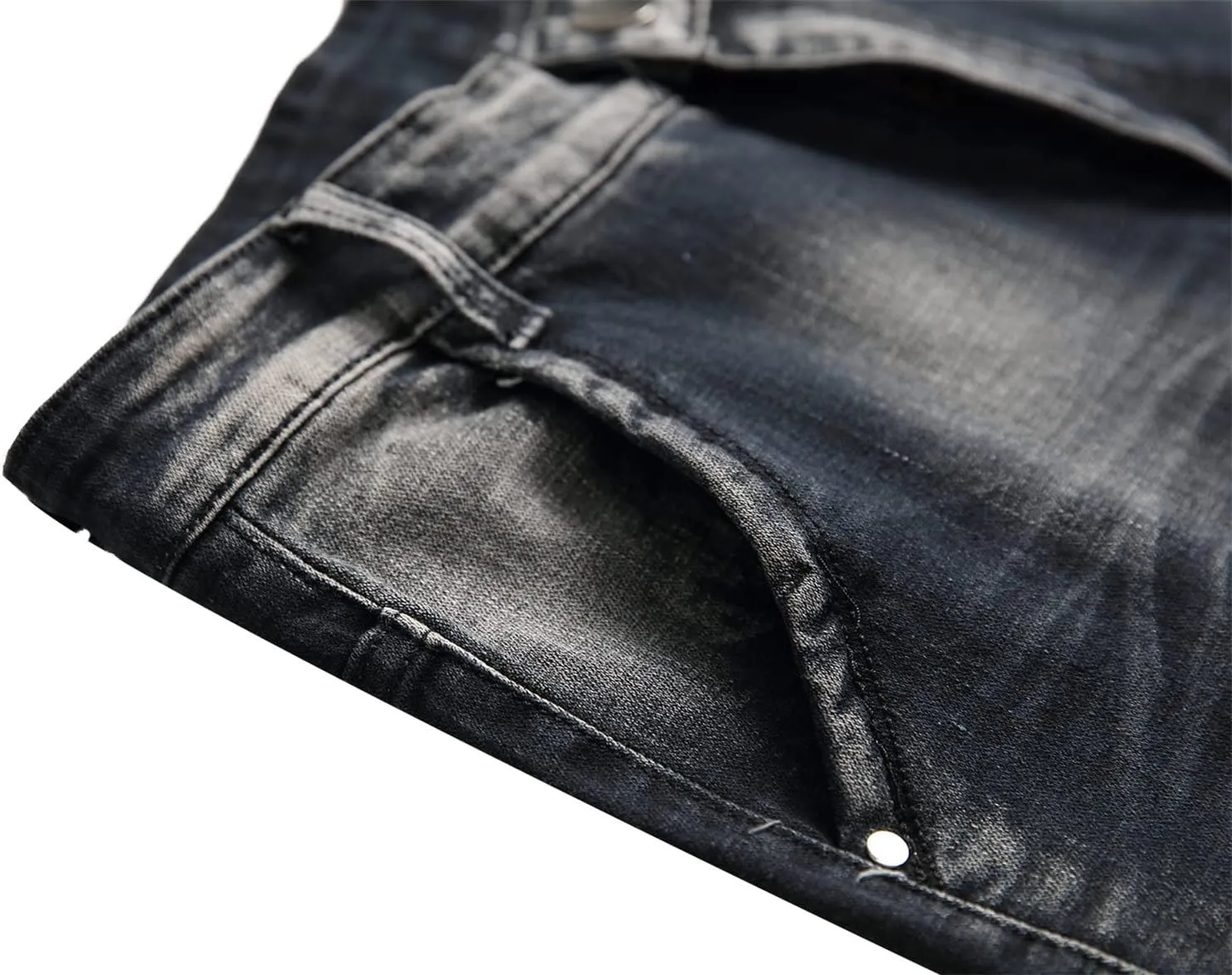 Men's Stretch Motorcycle Stitching Jeans Moto Wash Distressed Denim Jeans Pants Slim Skinny Fit Biker Jean