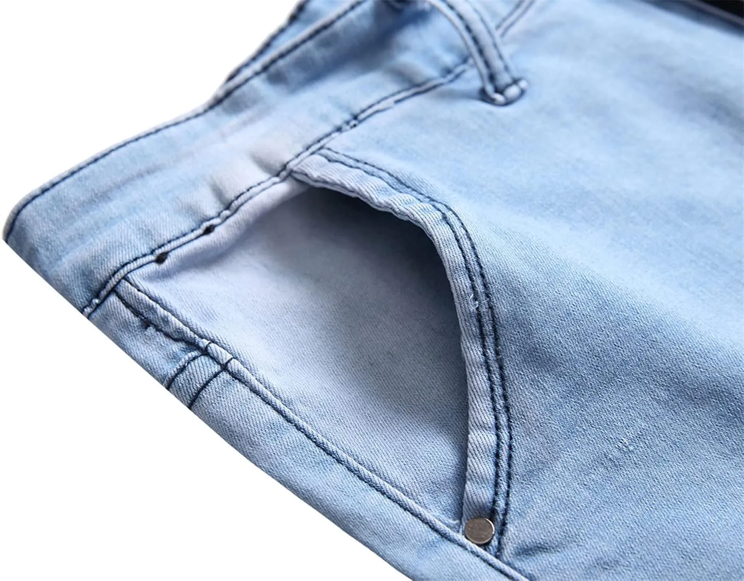 Men's Stretch Motorcycle Stitching Jeans Moto Wash Distressed Denim Jeans Pants Slim Skinny Fit Biker Jean