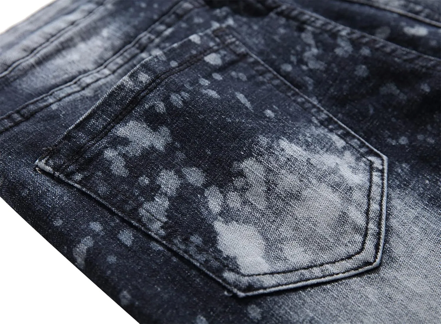 Men's Stretch Motorcycle Stitching Jeans Moto Wash Distressed Denim Jeans Pants Slim Skinny Fit Biker Jean