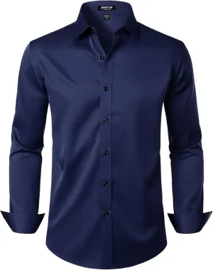 Men's Stretch Wrinkle Free Dress Shirts Formal Prom Wedding Slim Fit Long Sleeve Button Down Shirts