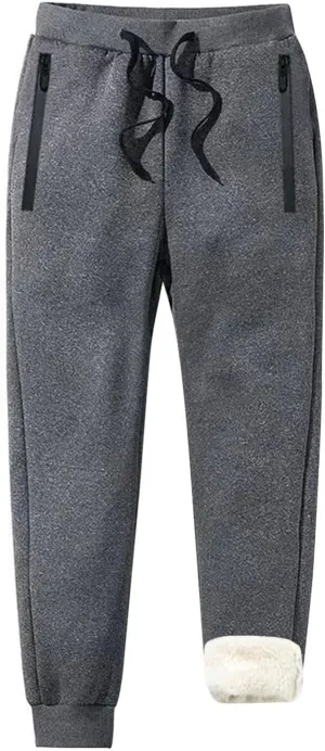 Men's Sweatpants Fleece Active Athletic Workout Jogger with Zipper Pocket and Drawstring Warm Fleece Lined Pants