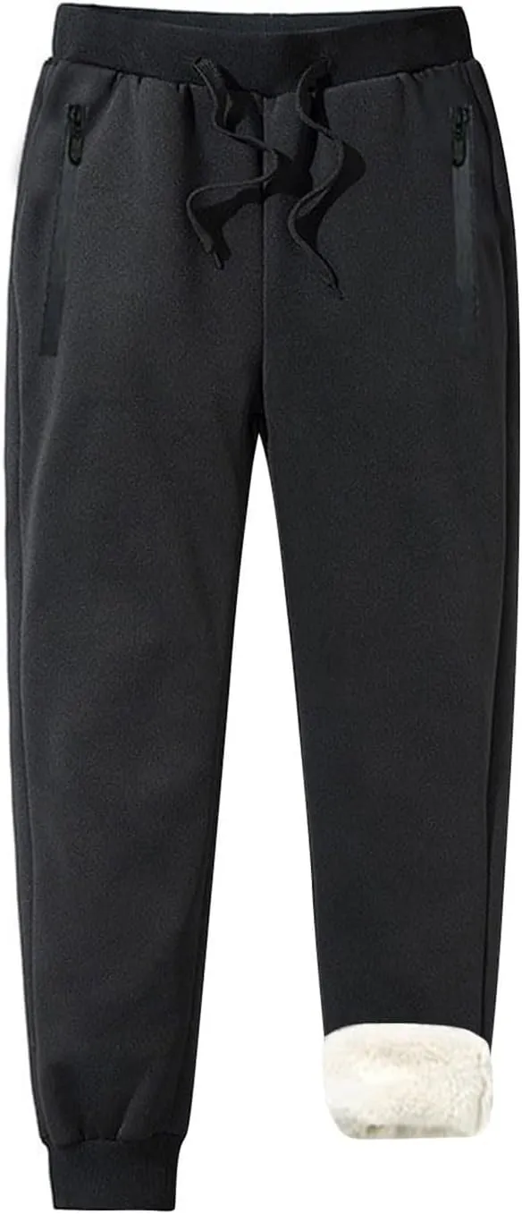 Men's Sweatpants Fleece Active Athletic Workout Jogger with Zipper Pocket and Drawstring Warm Fleece Lined Pants