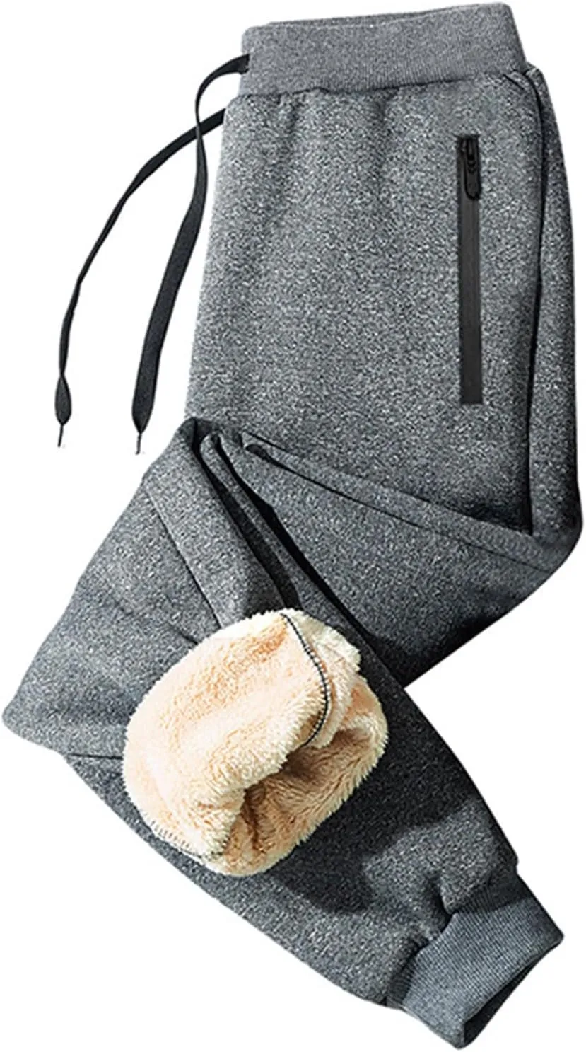 Men's Sweatpants Fleece Active Athletic Workout Jogger with Zipper Pocket and Drawstring Warm Fleece Lined Pants