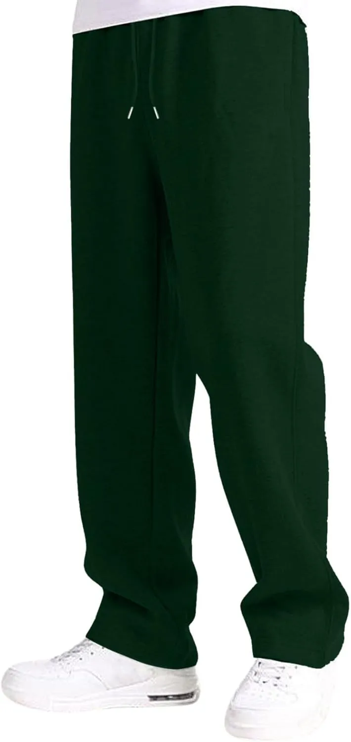 Mens Sweatpants Open Bottom Relaxed Fit Tall Fleece Jogger Sweatpants with Pockets Baggy Gym Athletic Sweat Pants