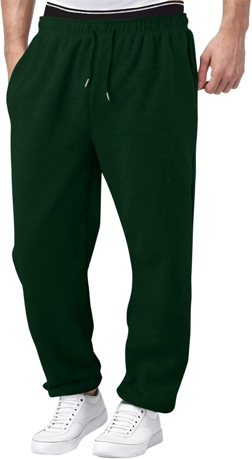 Mens Sweatpants Open Bottom Relaxed Fit Tall Fleece Jogger Sweatpants with Pockets Baggy Gym Athletic Sweat Pants