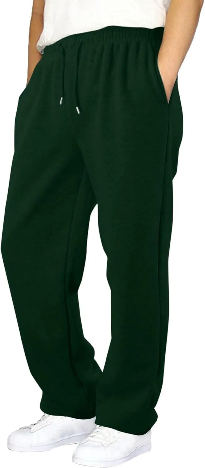 Mens Sweatpants Open Bottom Relaxed Fit Tall Fleece Jogger Sweatpants with Pockets Baggy Gym Athletic Sweat Pants