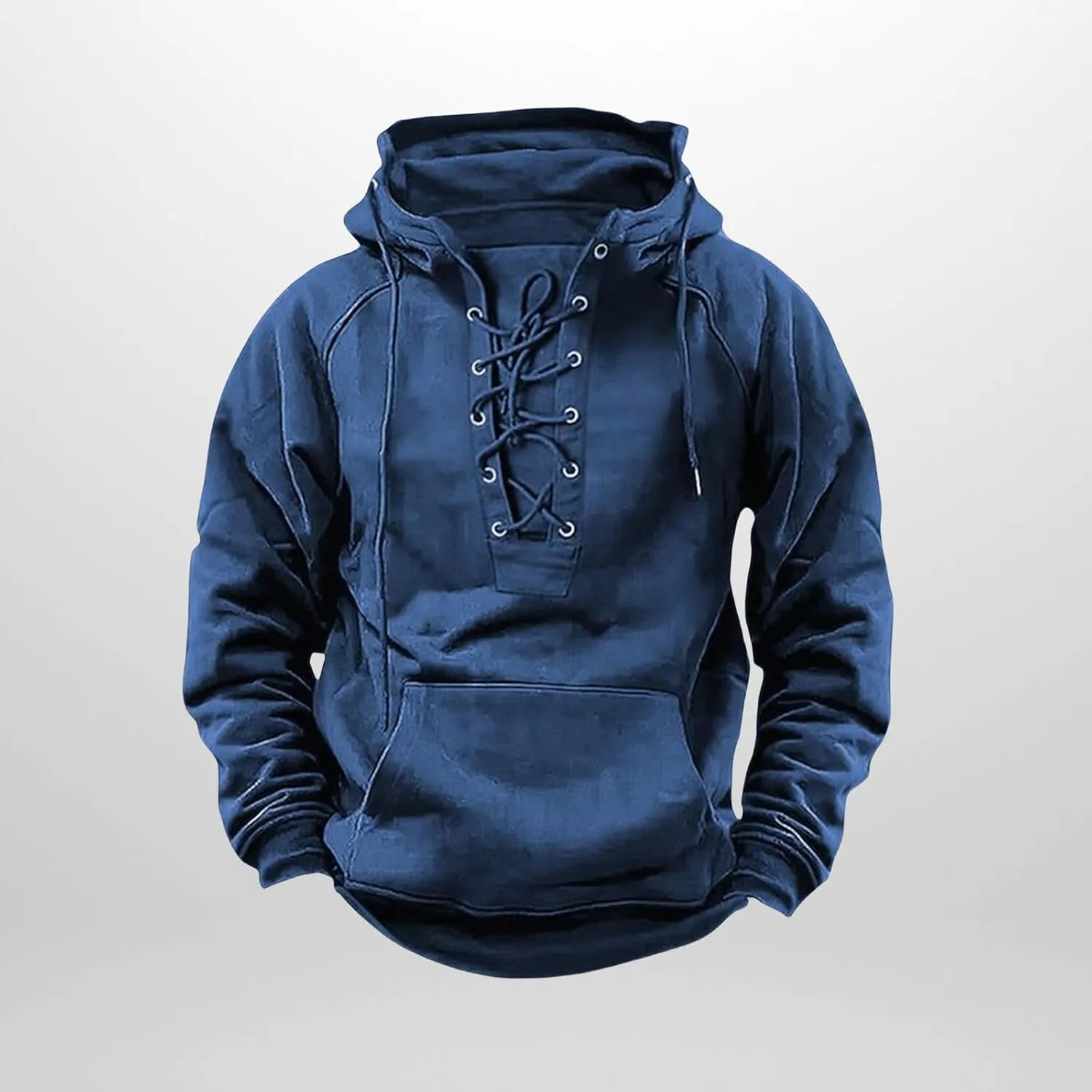 Mens Tactical Sweatshirts Lace Up Aztec Hooded Pullover Long Sleeve Cargo Workout Outdoor Hoodies with Pocket
