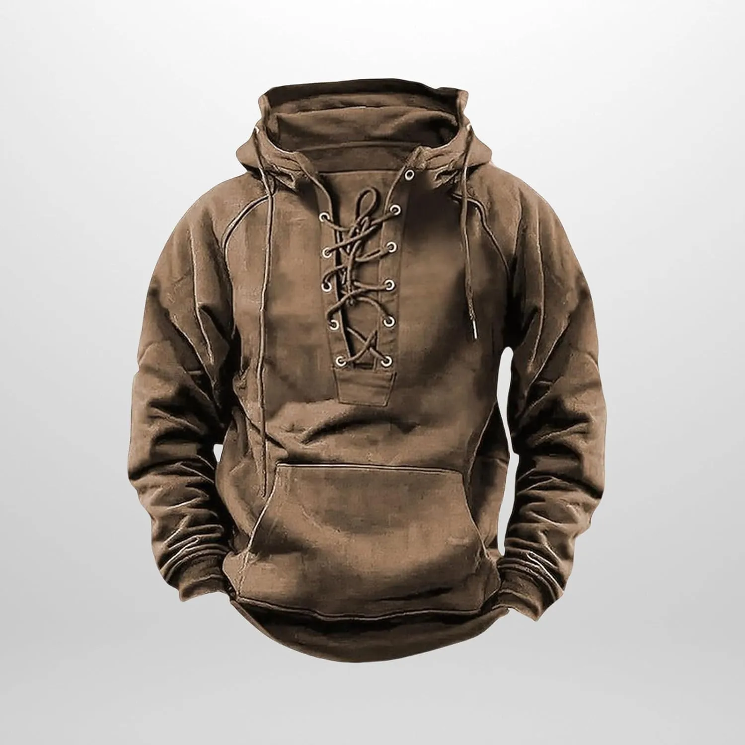 Mens Tactical Sweatshirts Lace Up Aztec Hooded Pullover Long Sleeve Cargo Workout Outdoor Hoodies with Pocket