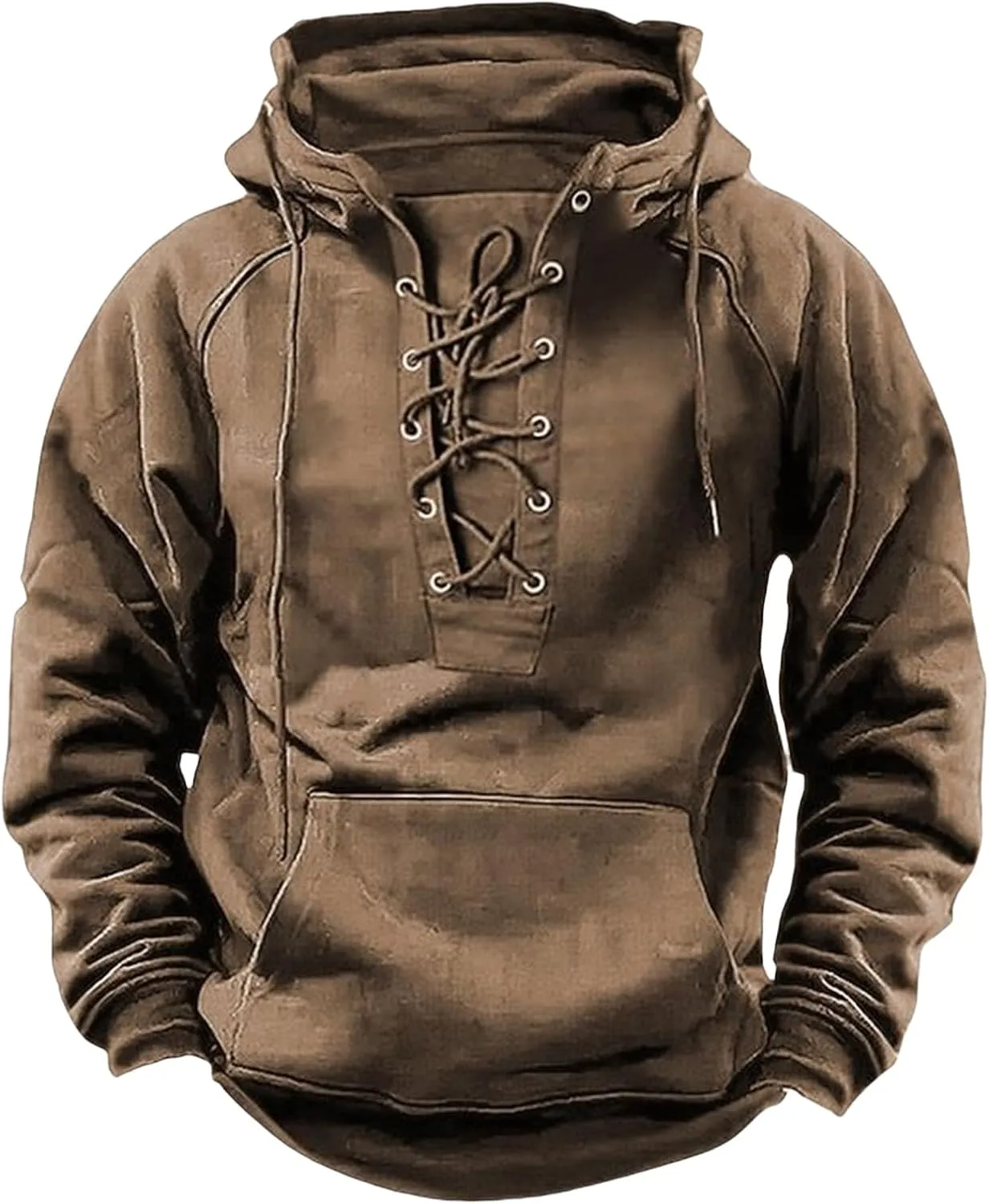 Mens Tactical Sweatshirts Lace Up Aztec Hooded Pullover Long Sleeve Cargo Workout Outdoor Hoodies with Pocket