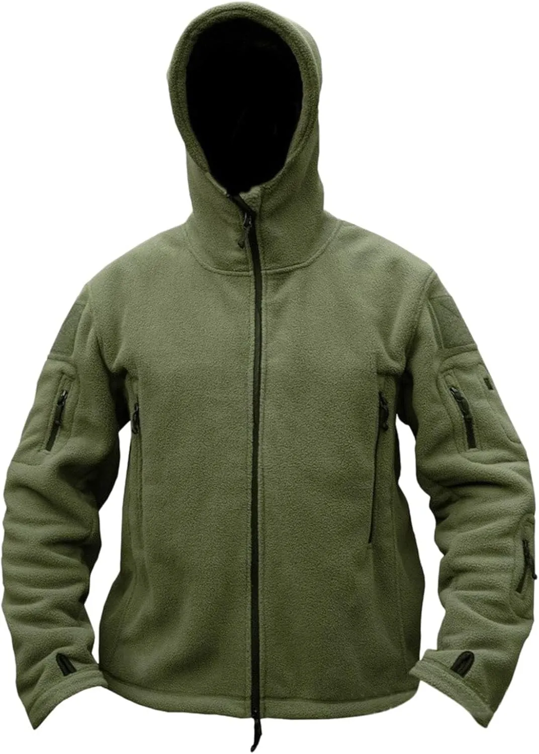 Men's Tactical Warm Fleece Jacket Hooded Full Zipper Long Sleeve Coats Lightweight Fall Winter Jackets with Pockets
