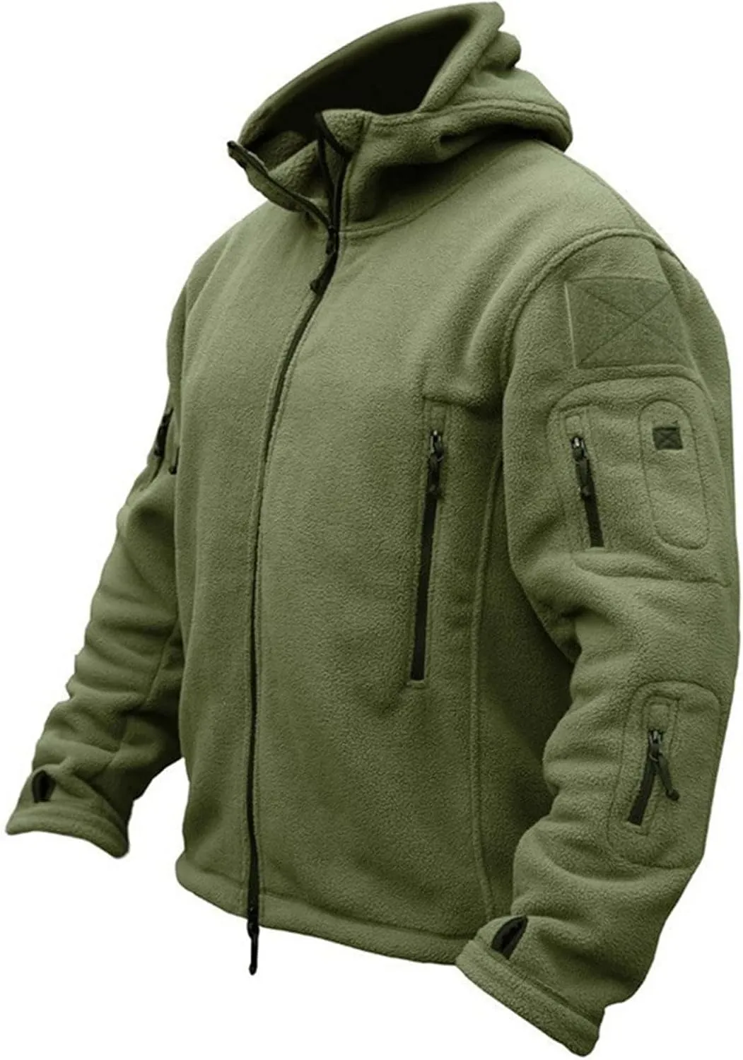 Men's Tactical Warm Fleece Jacket Hooded Full Zipper Long Sleeve Coats Lightweight Fall Winter Jackets with Pockets