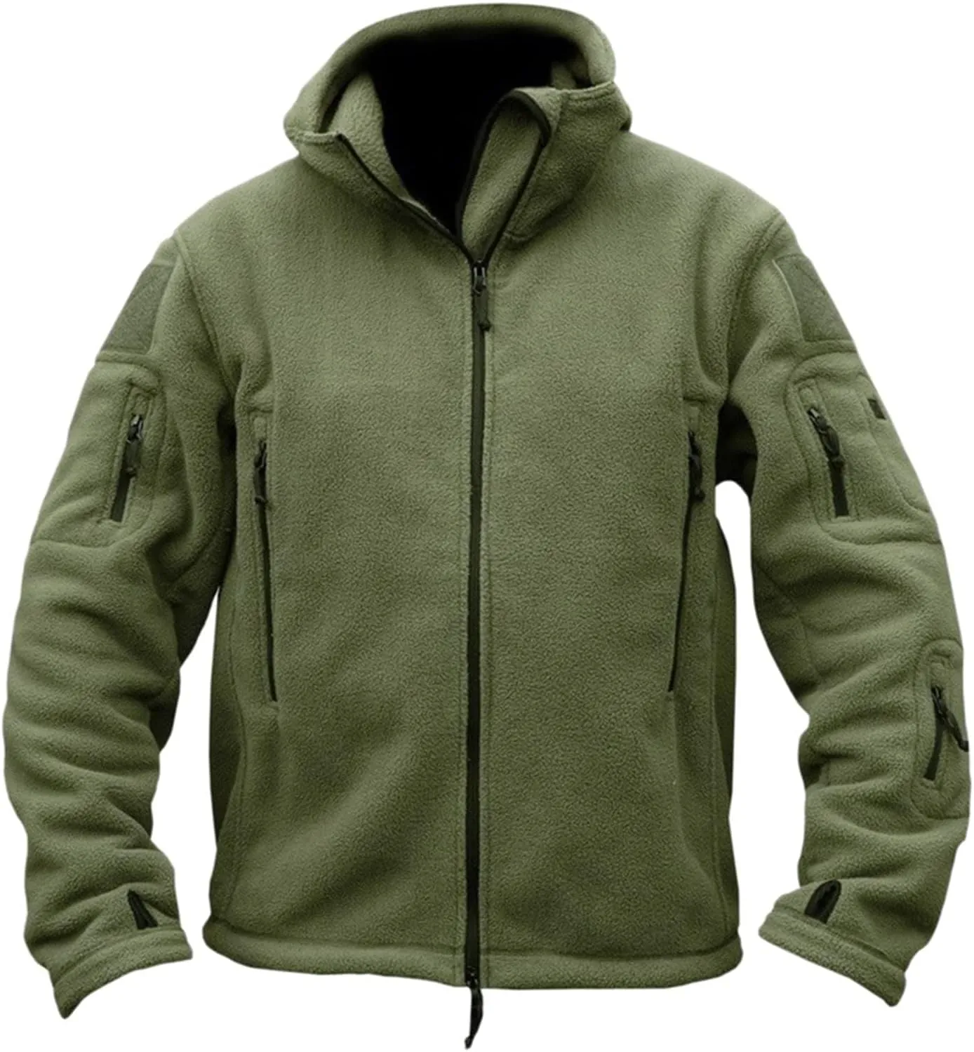 Men's Tactical Warm Fleece Jacket Hooded Full Zipper Long Sleeve Coats Lightweight Fall Winter Jackets with Pockets