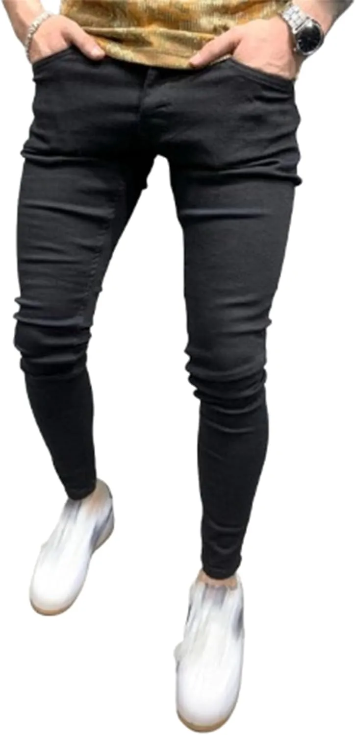 Men's Taper Skinny Fit Stretch Denim Pants Classic Comfort Regular Fit Jeans Casual Washed Jeans Pants
