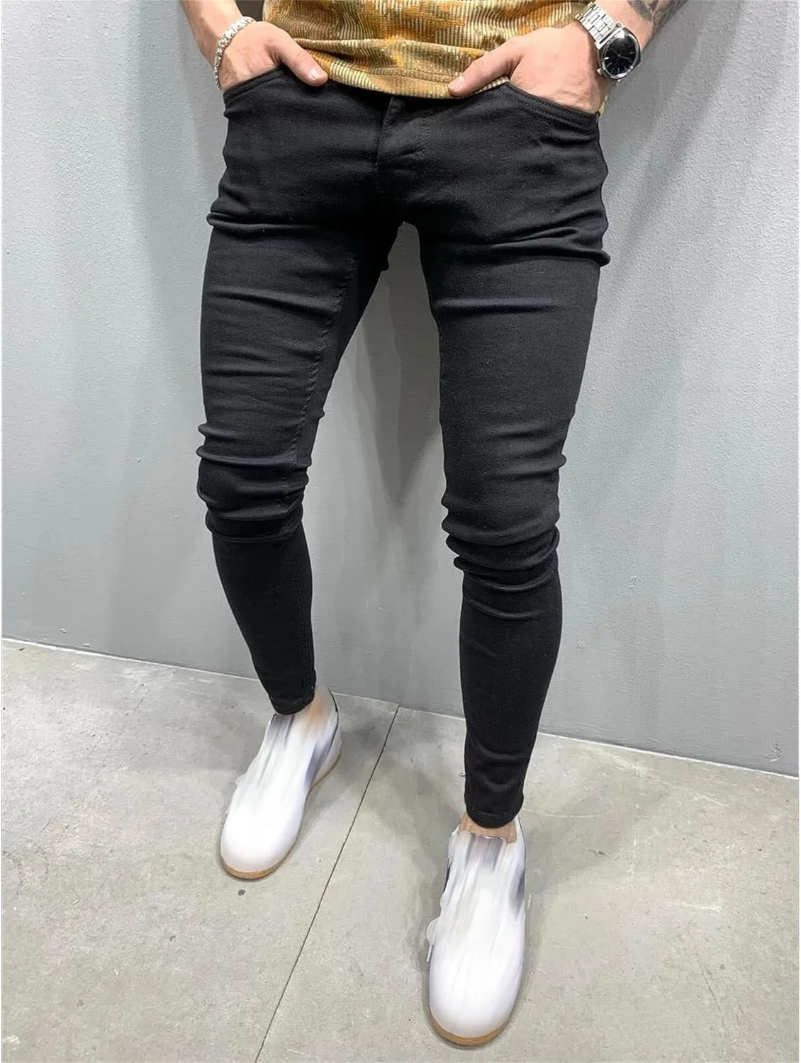 Men's Taper Skinny Fit Stretch Denim Pants Classic Comfort Regular Fit Jeans Casual Washed Jeans Pants