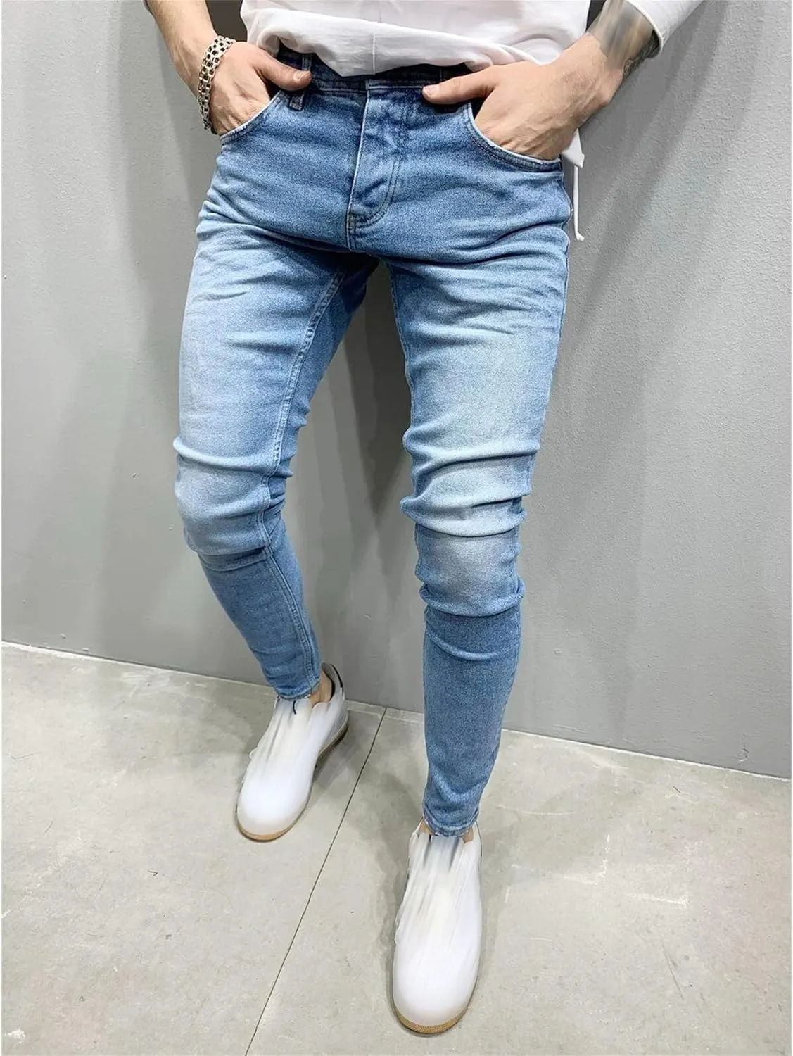 Men's Taper Skinny Fit Stretch Denim Pants Classic Comfort Regular Fit Jeans Casual Washed Jeans Pants