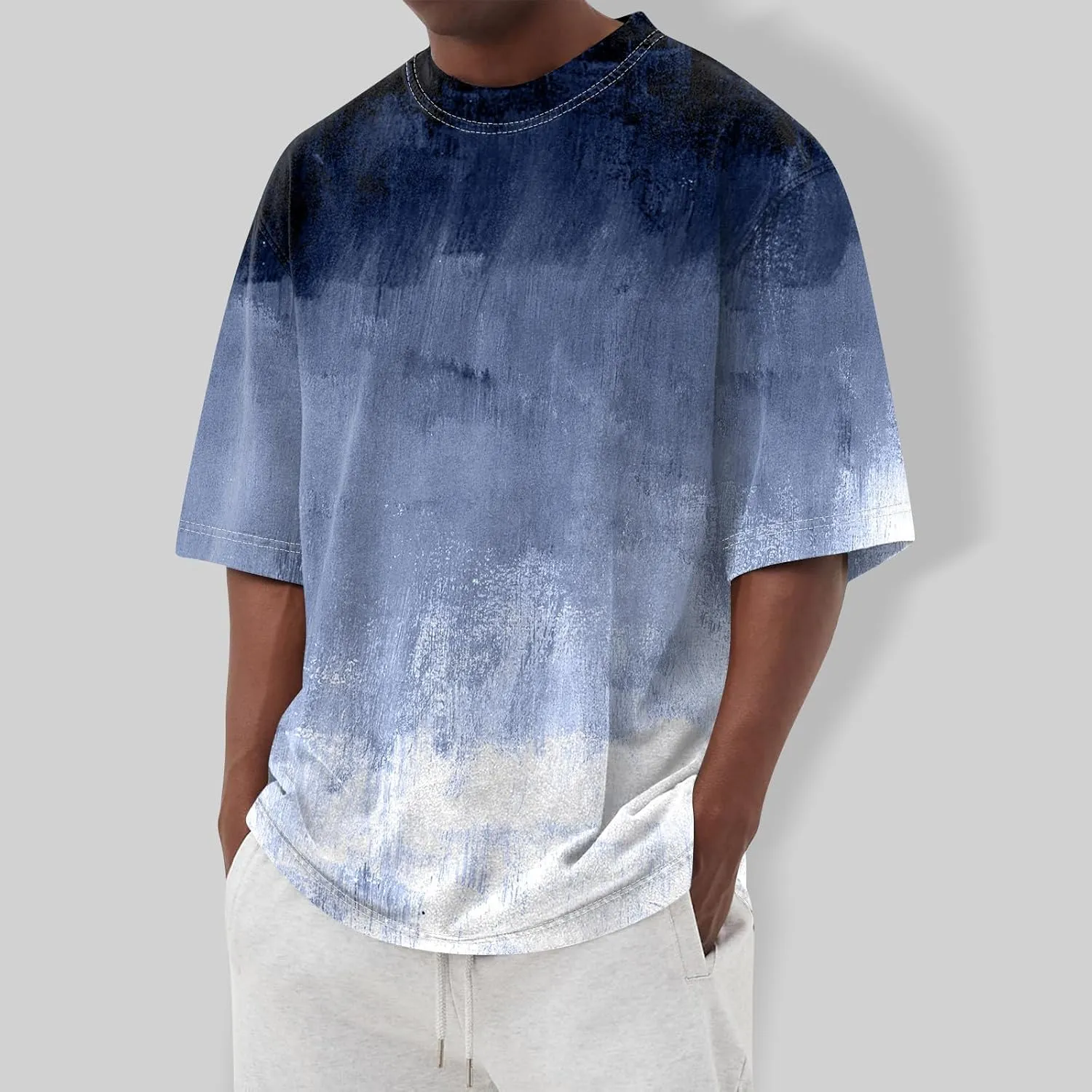 Men's Tie Dye T-Shirt Oversized Gradient Color Short Sleeve T-Shirt Summer Casual Crew Neck Loose Fit Tee Shirts