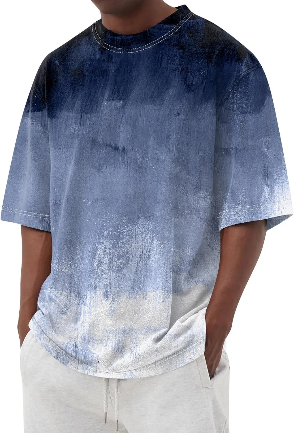 Men's Tie Dye T-Shirt Oversized Gradient Color Short Sleeve T-Shirt Summer Casual Crew Neck Loose Fit Tee Shirts