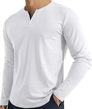 Men's V Neck Long Sleeve Shirts Casual Henley Cotton T-Shirts Slim Fit Longline Tee Shirts