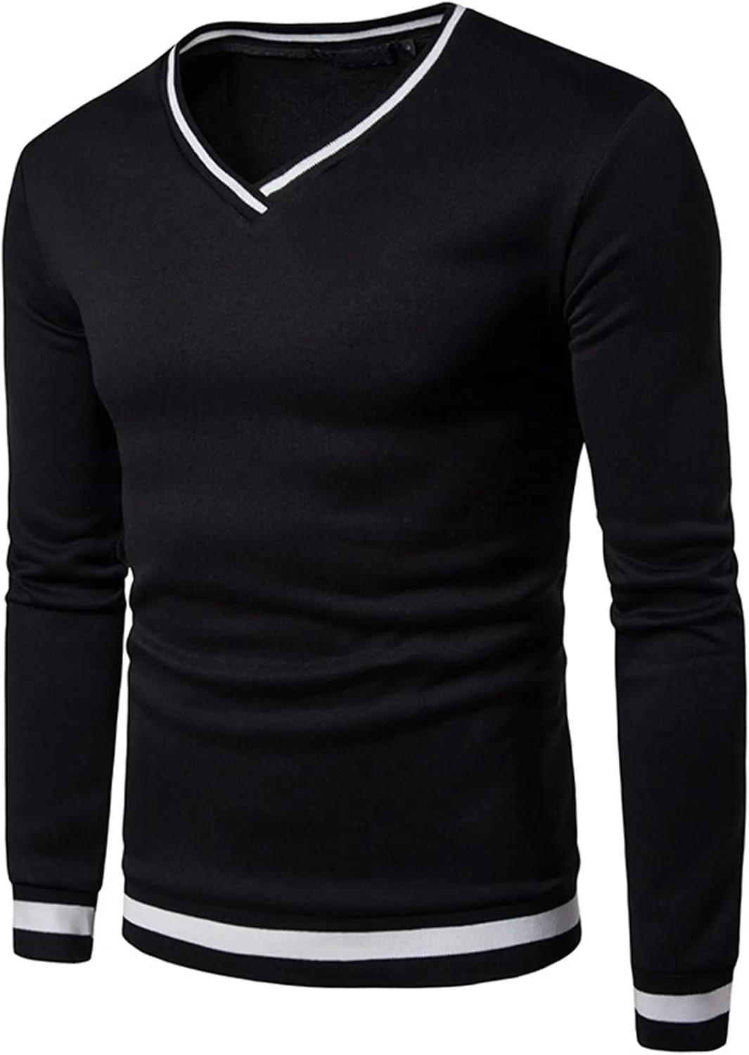 Mens V Neck Sweatshirts Casual Athletic Jumper Sweaters Long Sleeve Shirts Contrast Color Fall Knittede Pullover Top