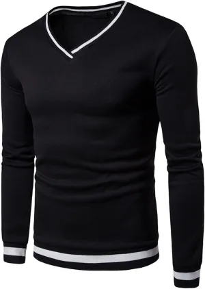 Mens V Neck Sweatshirts Casual Athletic Jumper Sweaters Long Sleeve Shirts Contrast Color Fall Knittede Pullover Top