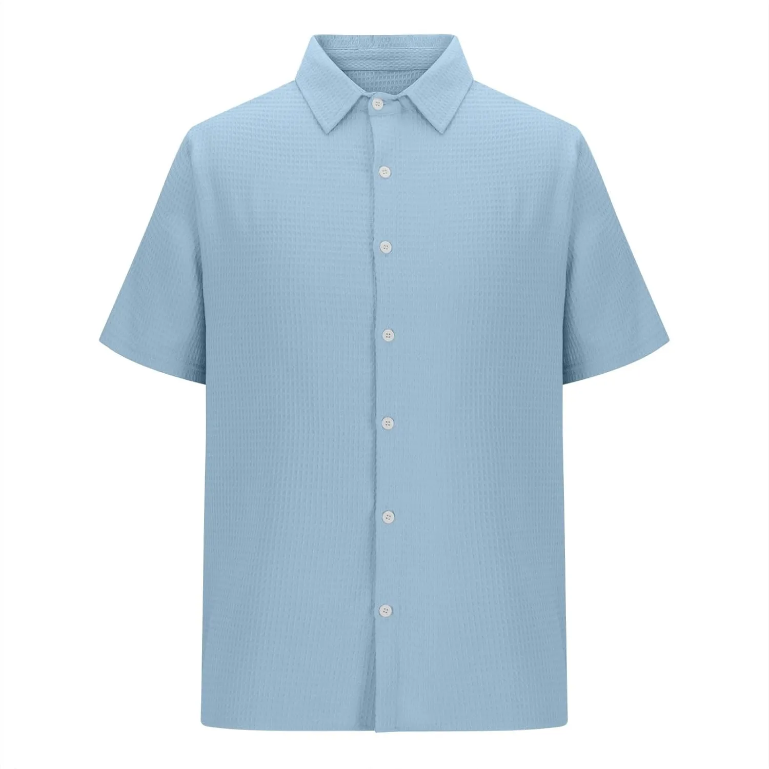 Men's Waffle Shirt Short Sleeve Button Down Shirts Summer Casual Beach Vacation Shirts Textured Wrinkle Free Shirt
