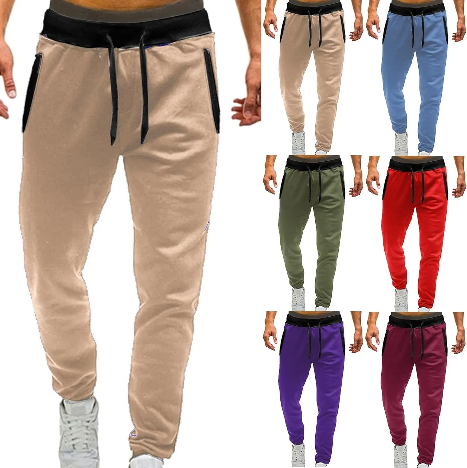 Mens Warm Fleece Sweatpants Winter Joggers Pants Sherpa Lined Athletic Sweatpants with Zipper Pockets