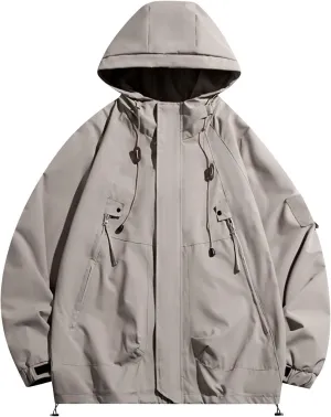 Mens Waterproof Lightweight Windbreaker Jacket Long Sleeve Water-Resistant Raincoat Softshell Hooded Jacket