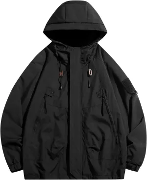 Mens Waterproof Lightweight Windbreaker Jacket Long Sleeve Water-Resistant Raincoat Softshell Hooded Jacket