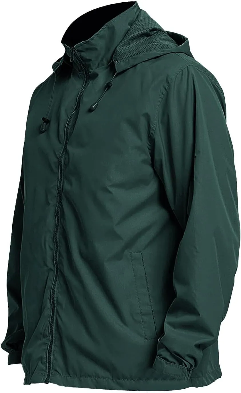 Men's Waterproof Raincoat Zip Up Lightweight Rain Jacket with Detachable Hood Softshell Windbreaker for Hiking Travel