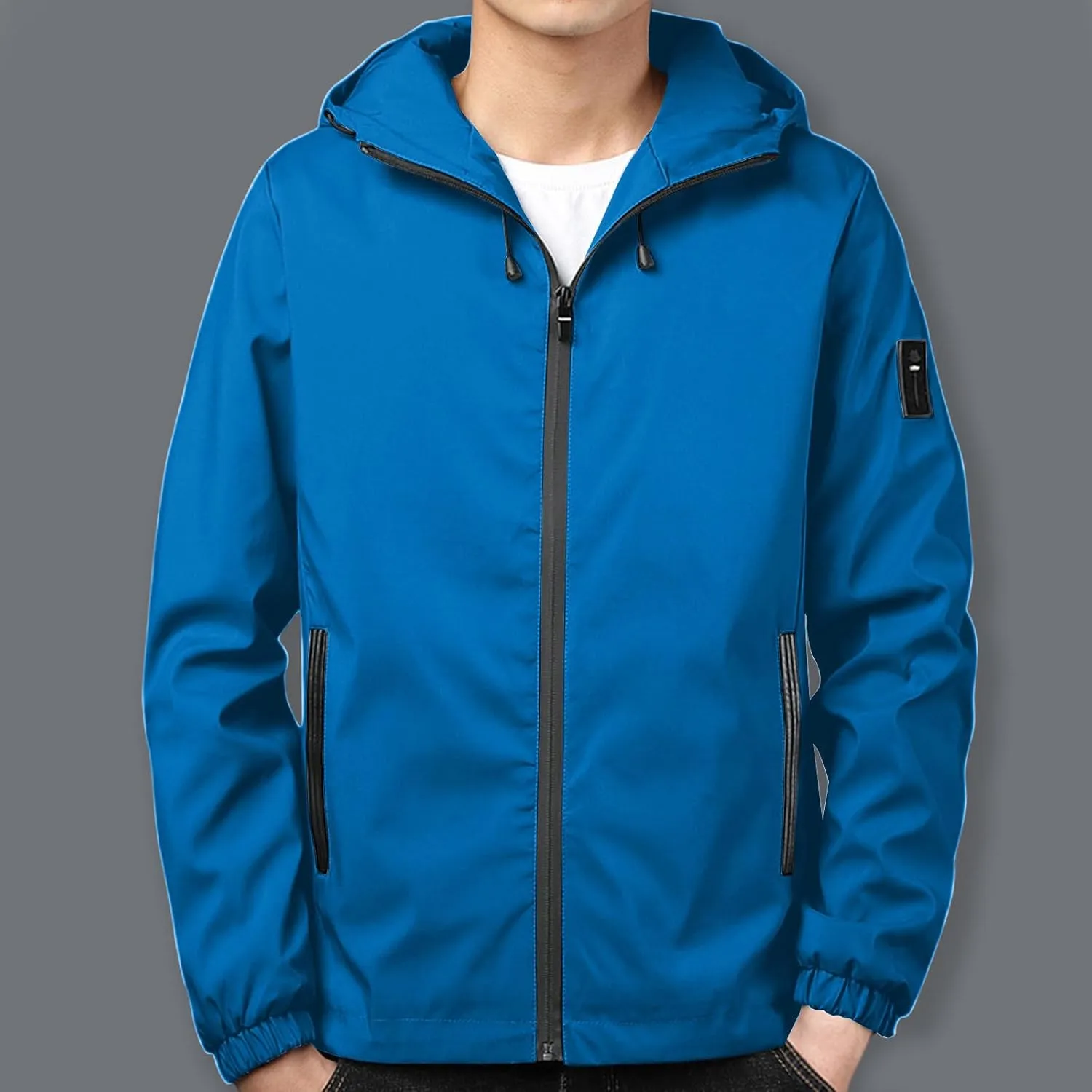 Men's Windbreaker Jacket with Zipper Pockets Lightweight Water Resistant Softshell Jackets Coat for Travel Hiking