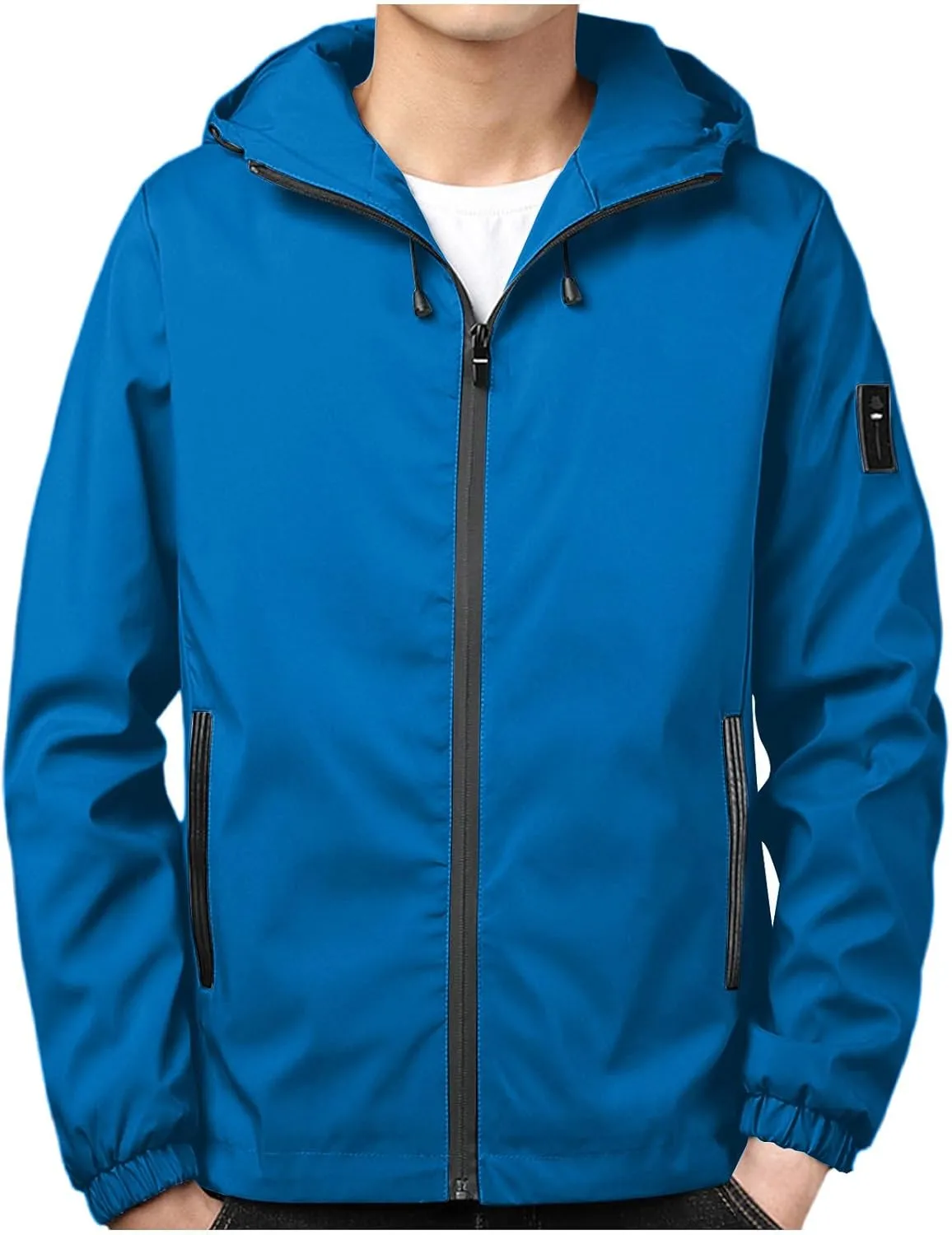 Men's Windbreaker Jacket with Zipper Pockets Lightweight Water Resistant Softshell Jackets Coat for Travel Hiking