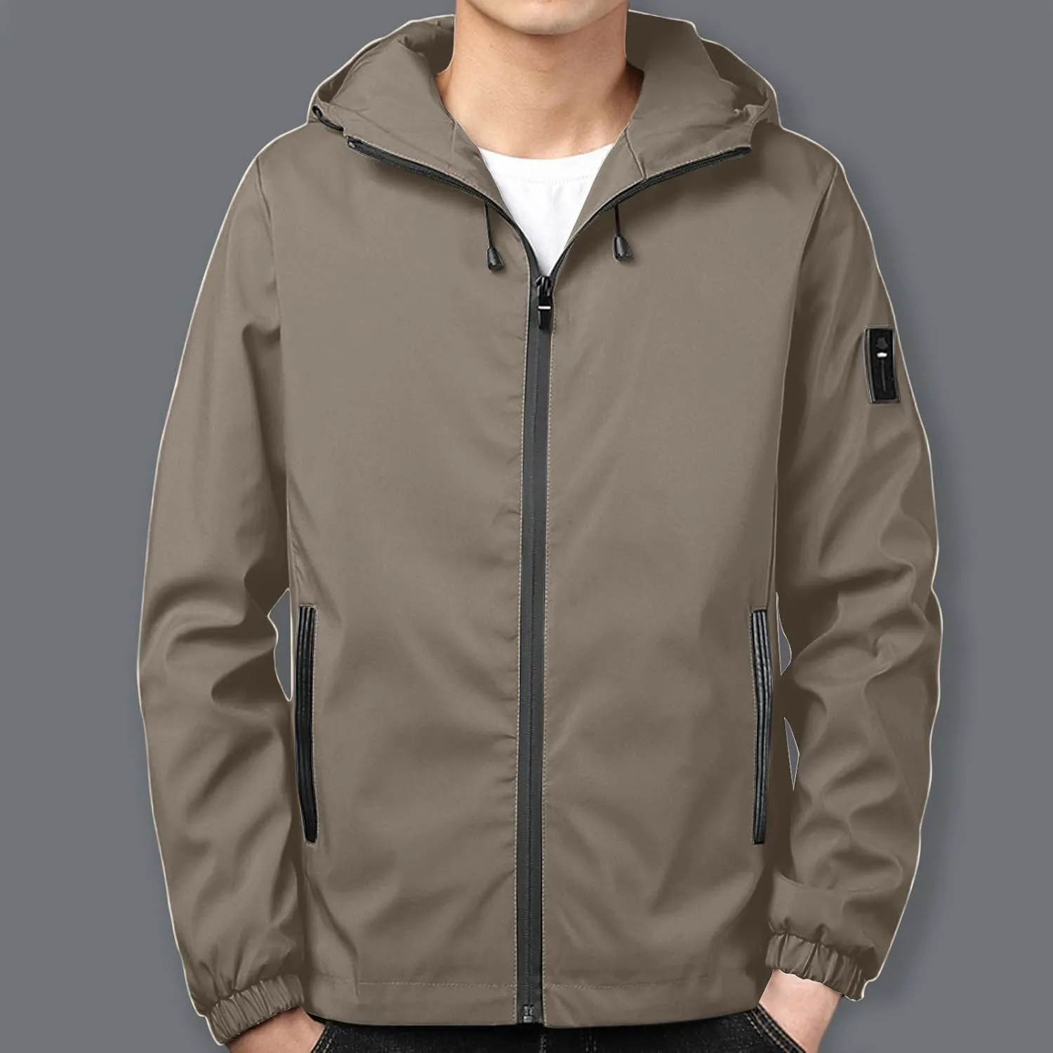 Men's Windbreaker Jacket with Zipper Pockets Lightweight Water Resistant Softshell Jackets Coat for Travel Hiking