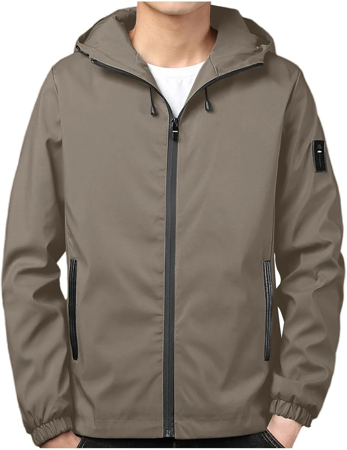 Men's Windbreaker Jacket with Zipper Pockets Lightweight Water Resistant Softshell Jackets Coat for Travel Hiking