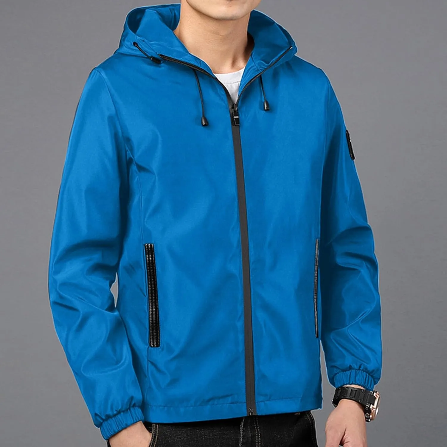 Men's Windbreaker Jacket with Zipper Pockets Lightweight Water Resistant Softshell Jackets Coat for Travel Hiking