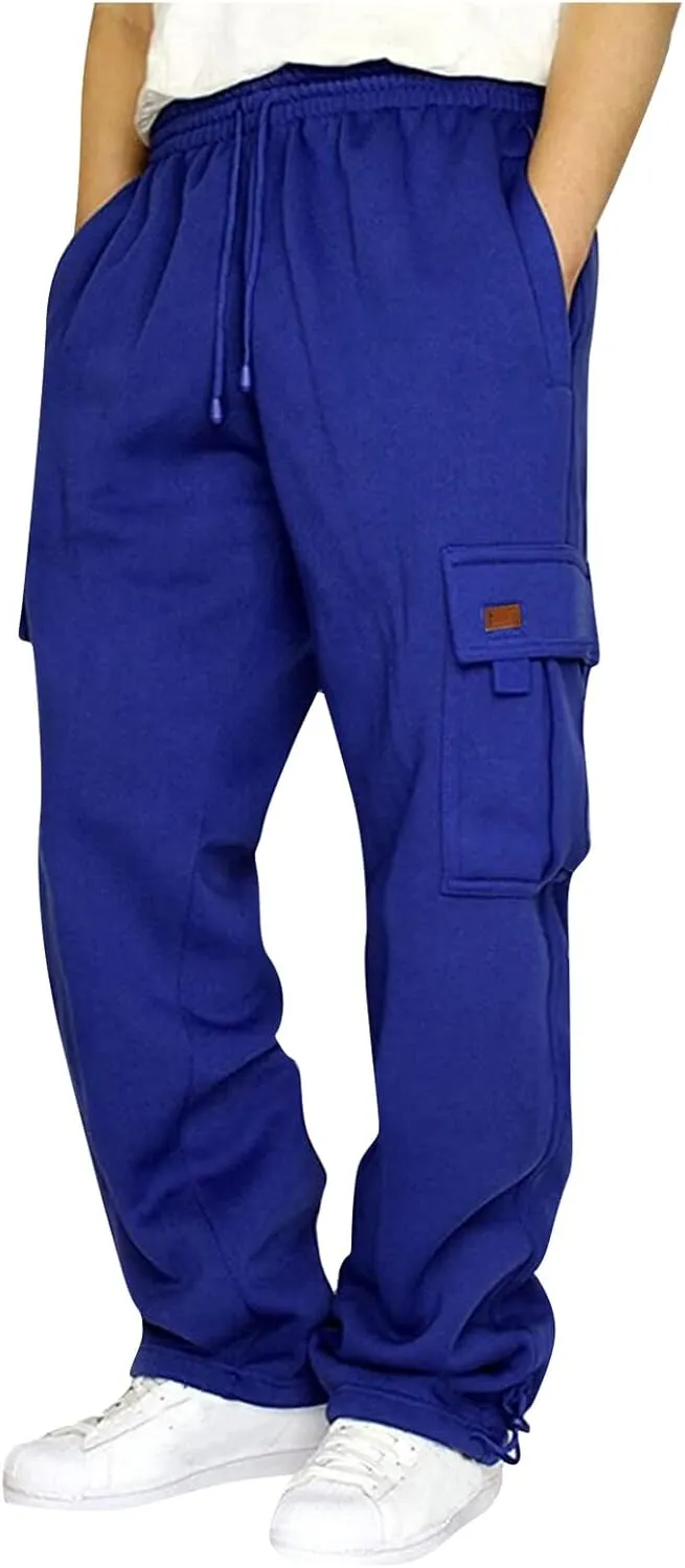 Men's Work Pants Elastic Bottom Sweatpants with Pockets, Relaxed Fit, Moisture Wicking, Breathable Pants, S-5XL