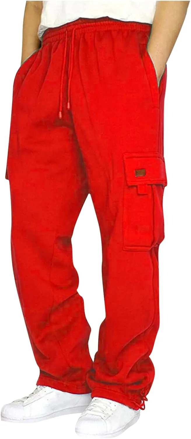 Men's Work Pants Elastic Bottom Sweatpants with Pockets, Relaxed Fit, Moisture Wicking, Breathable Pants, S-5XL