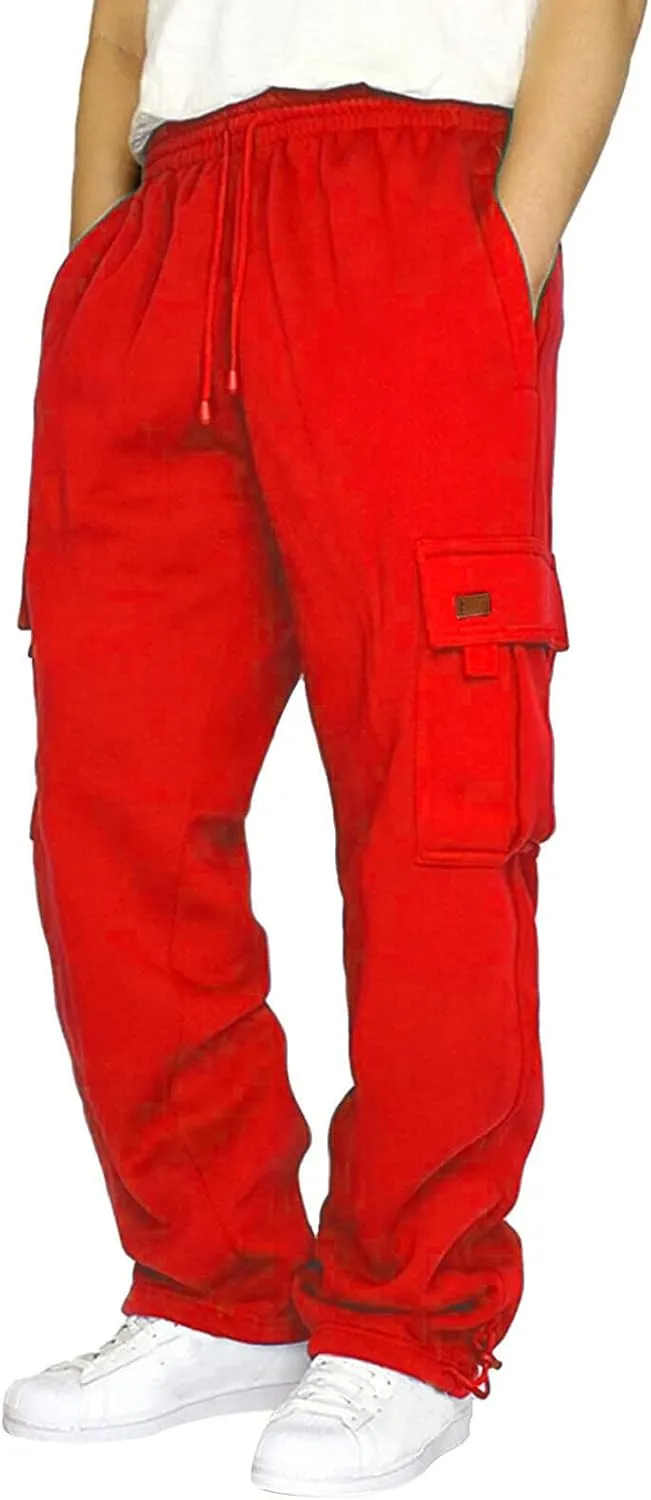 Men's Work Pants Elastic Bottom Sweatpants with Pockets, Relaxed Fit, Moisture Wicking, Breathable Pants, S-5XL