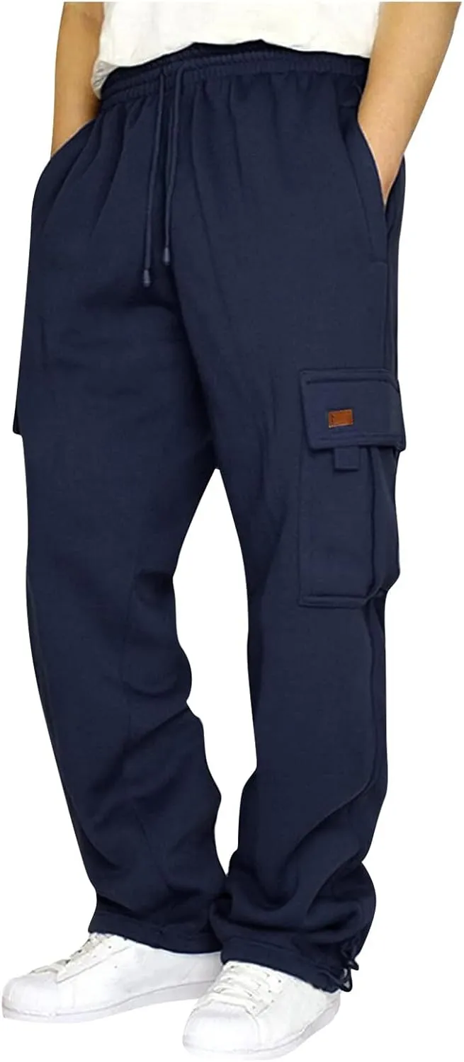 Men's Work Pants Elastic Bottom Sweatpants with Pockets, Relaxed Fit, Moisture Wicking, Breathable Pants, S-5XL