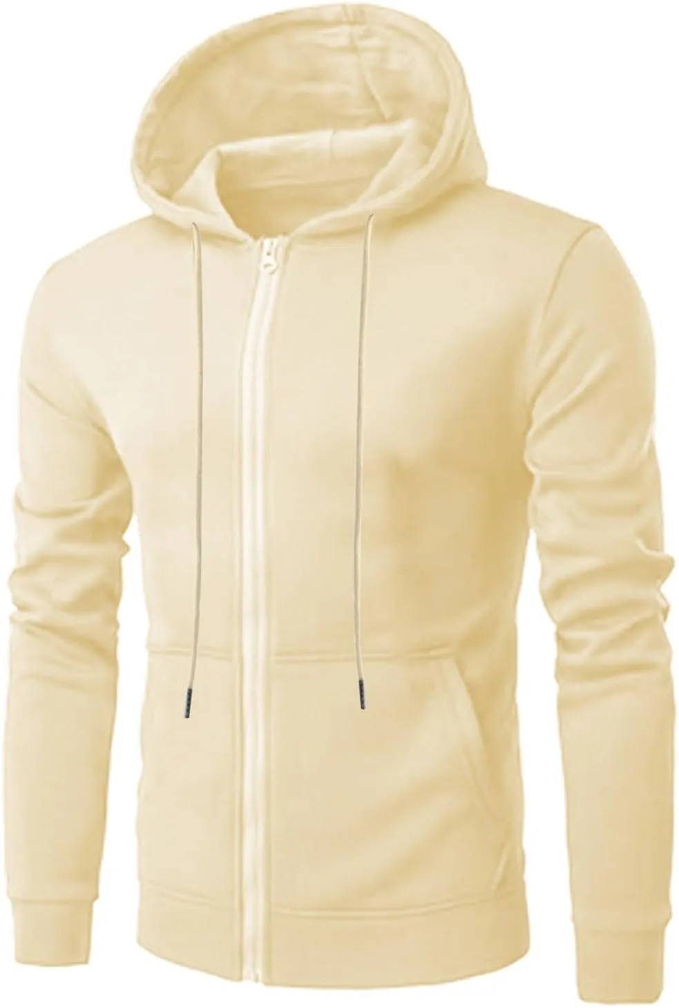 Men's Zip-up Hooded Sweatshirts Full-Zip Hoodie Long Sleeve Solid Color Drawstring Casual Hoodies for Men with Pocket