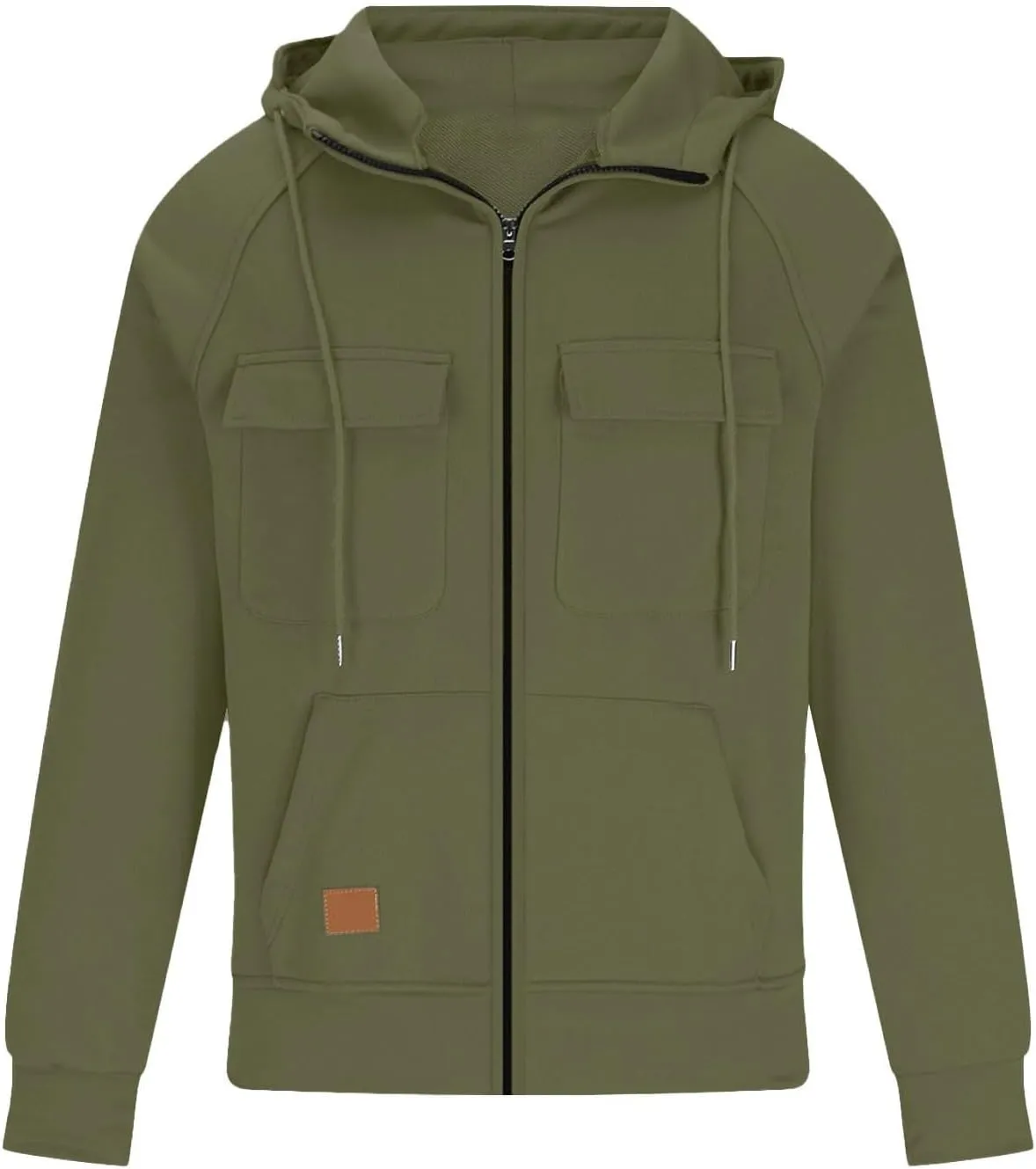 Mens Zip Up Hoodie Long Sleeve Solid Color Slim Fit Lightweight with Pockets Full-Zip Hooded Sweatshirt