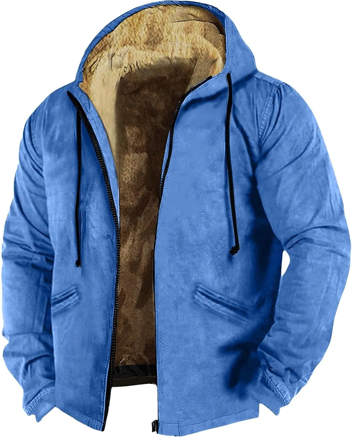 Mens Zip Up Hoodie Solid Color Hoodie Fashion Heavyweight Cotton Fleece Sherpa Lined Jacket Fall Jacket Coat