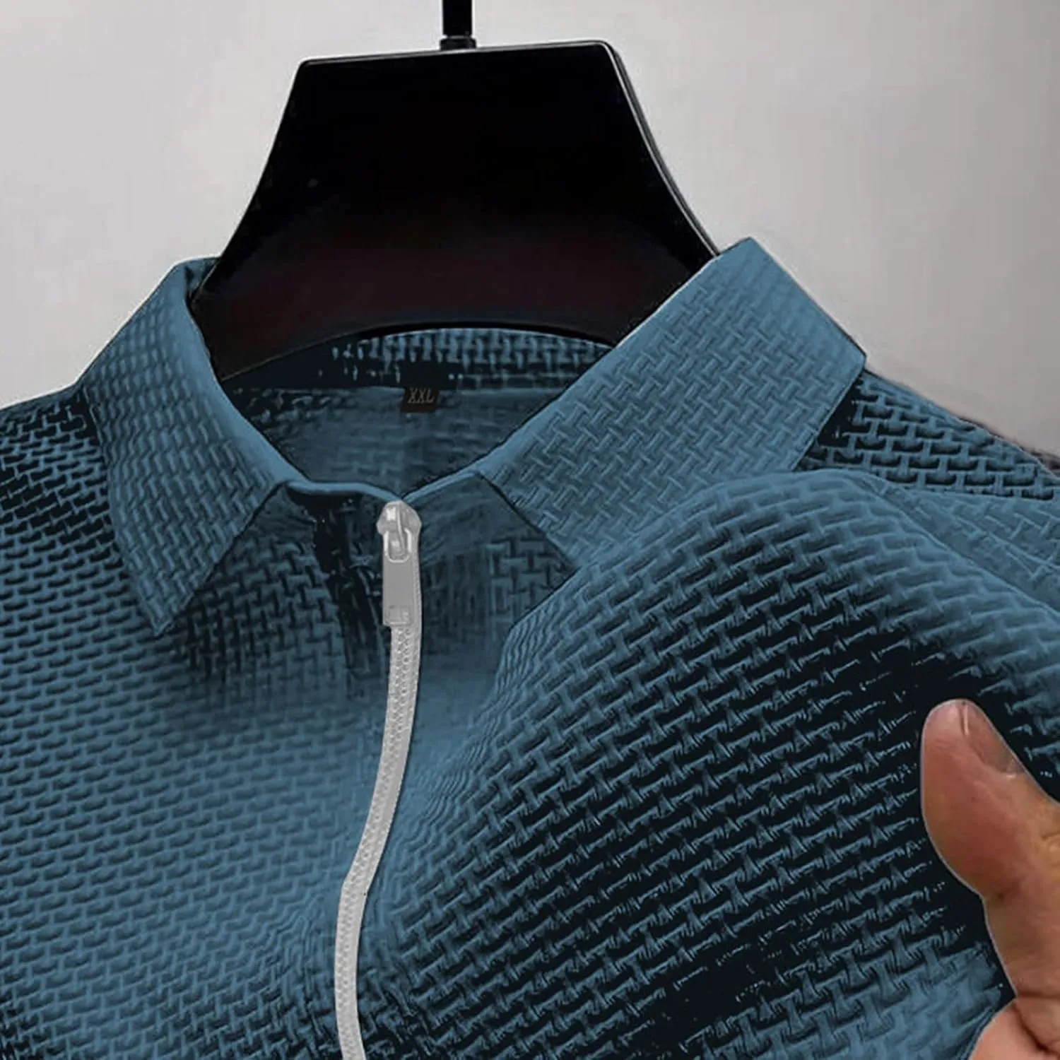 Men's Zipper Polo Shirts Collared Wrinkle Free Lightweight Business Summer Shirts