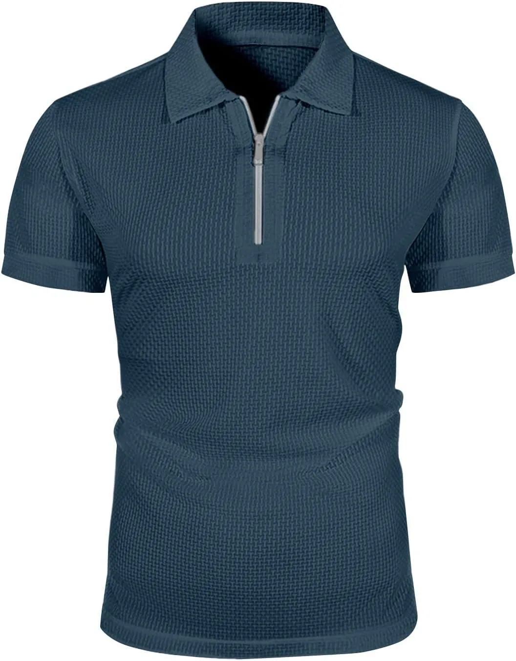 Men's Zipper Polo Shirts Collared Wrinkle Free Lightweight Business Summer Shirts