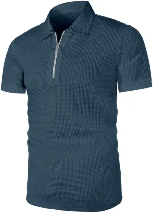 Men's Zipper Polo Shirts Collared Wrinkle Free Lightweight Business Summer Shirts