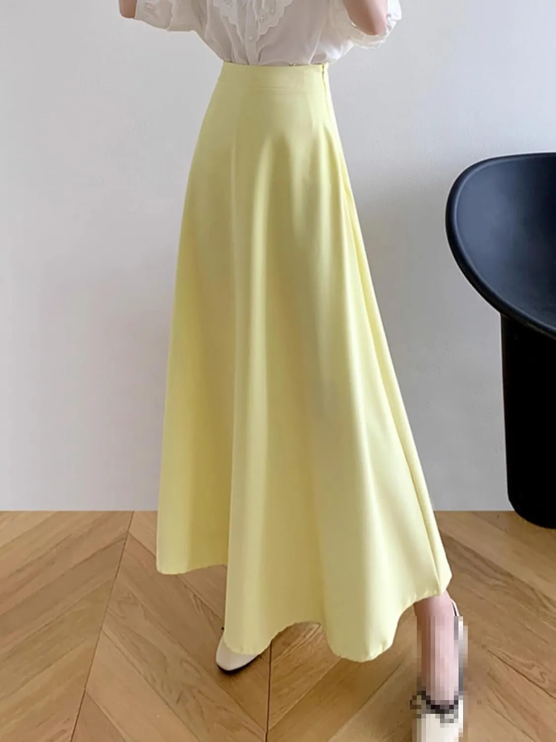Mid-Length Elastic Waist A-line Flared Skirt for Women in Spring