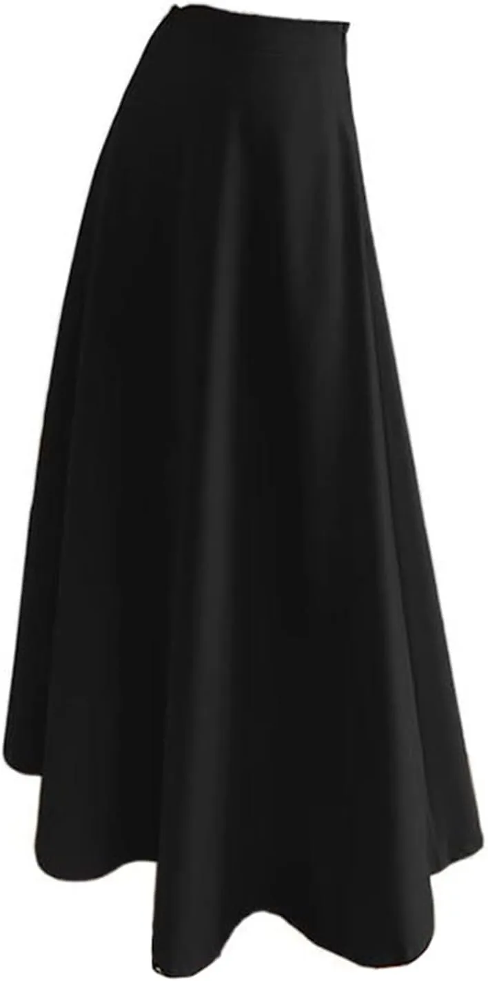 Mid-Length Elastic Waist A-line Flared Skirt for Women in Spring
