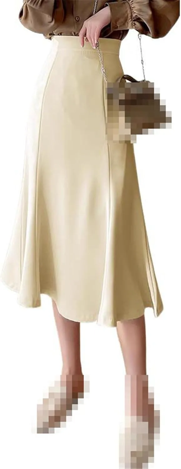 Mid-Length high-Waist Flared Chiffon Skirt for Women,Spring,A-line Skirt