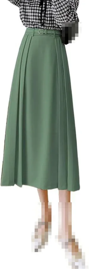 Mid-Length high-Waist Skirt for Women,Spring,Office Flared Elastic Waist A-line Skirt